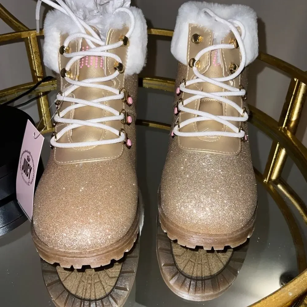 Juicy Couture Castro Valley Gold Glitter Hiker Boot NWT Girls 4 Coquette Y2K